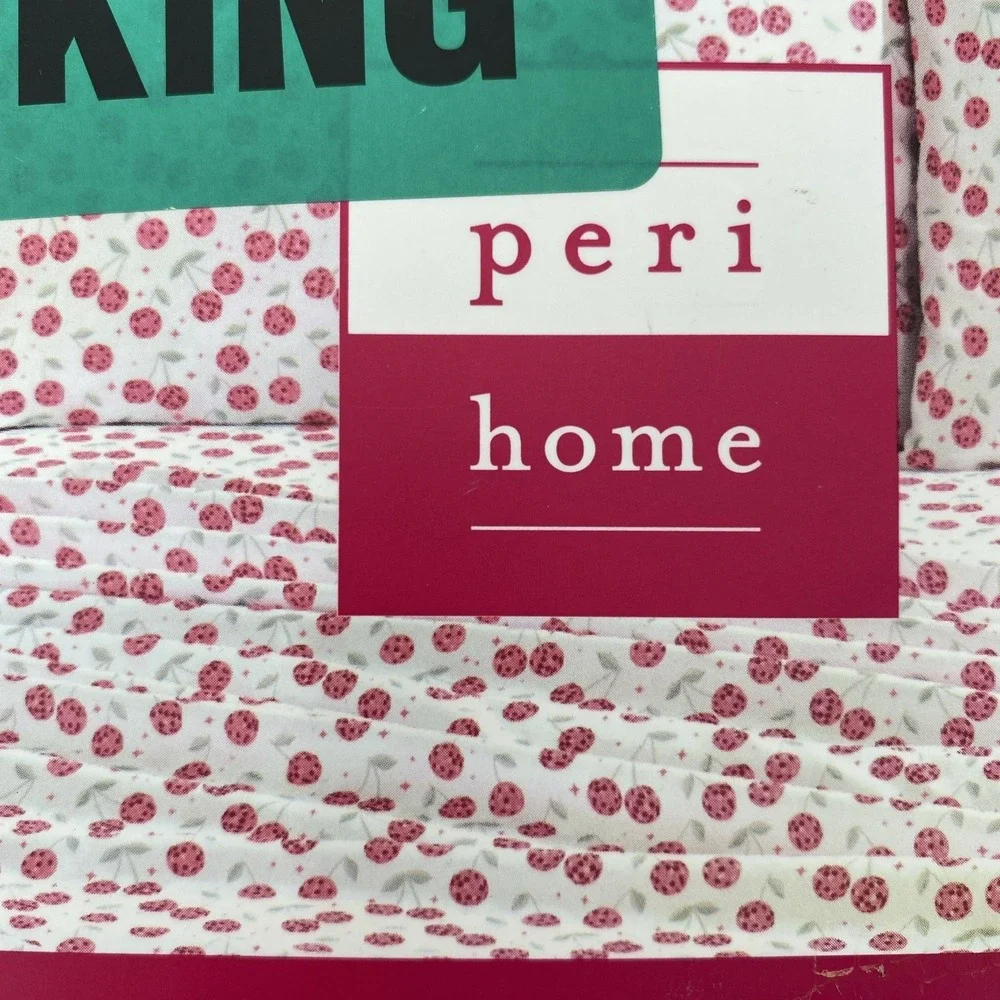 Peri Home Sheet Set KING White Pink Cherries Cherry Disco Balls Whimsical
